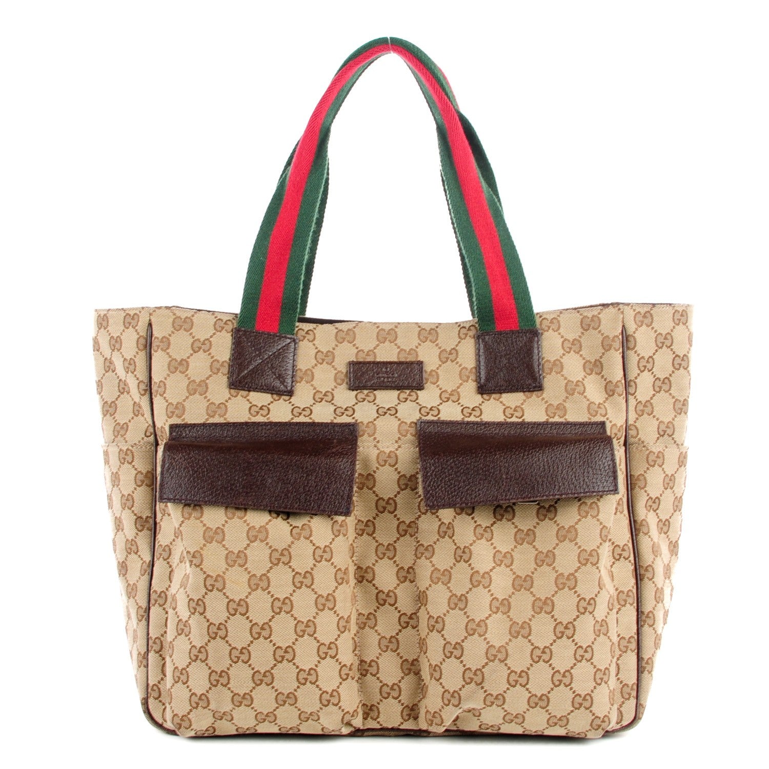 Gucci GG Monogram Medium Web Handle Double Pocket Tote Dark Brown 1 of 7