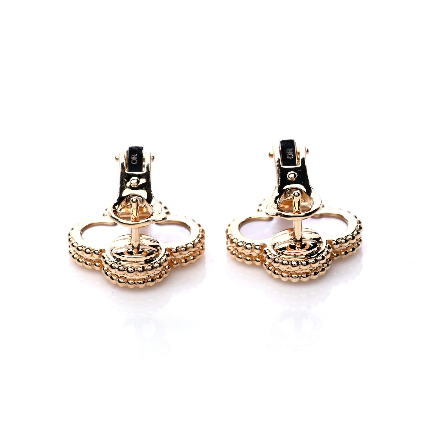 Van Cleef & Arpels 18K Yellow Gold Mother of Pearl Vintage Alhambra Earrings 3 of 8