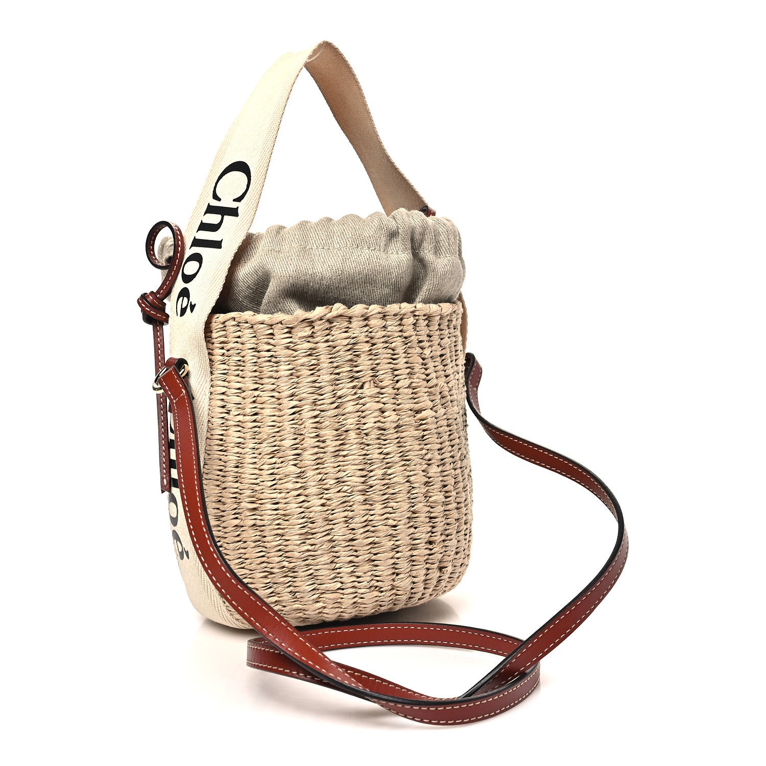 Chloe X MIFUKO Raffia Calfskin Small Woody Basket Shoulder Bag Beige Brown 2 of 9