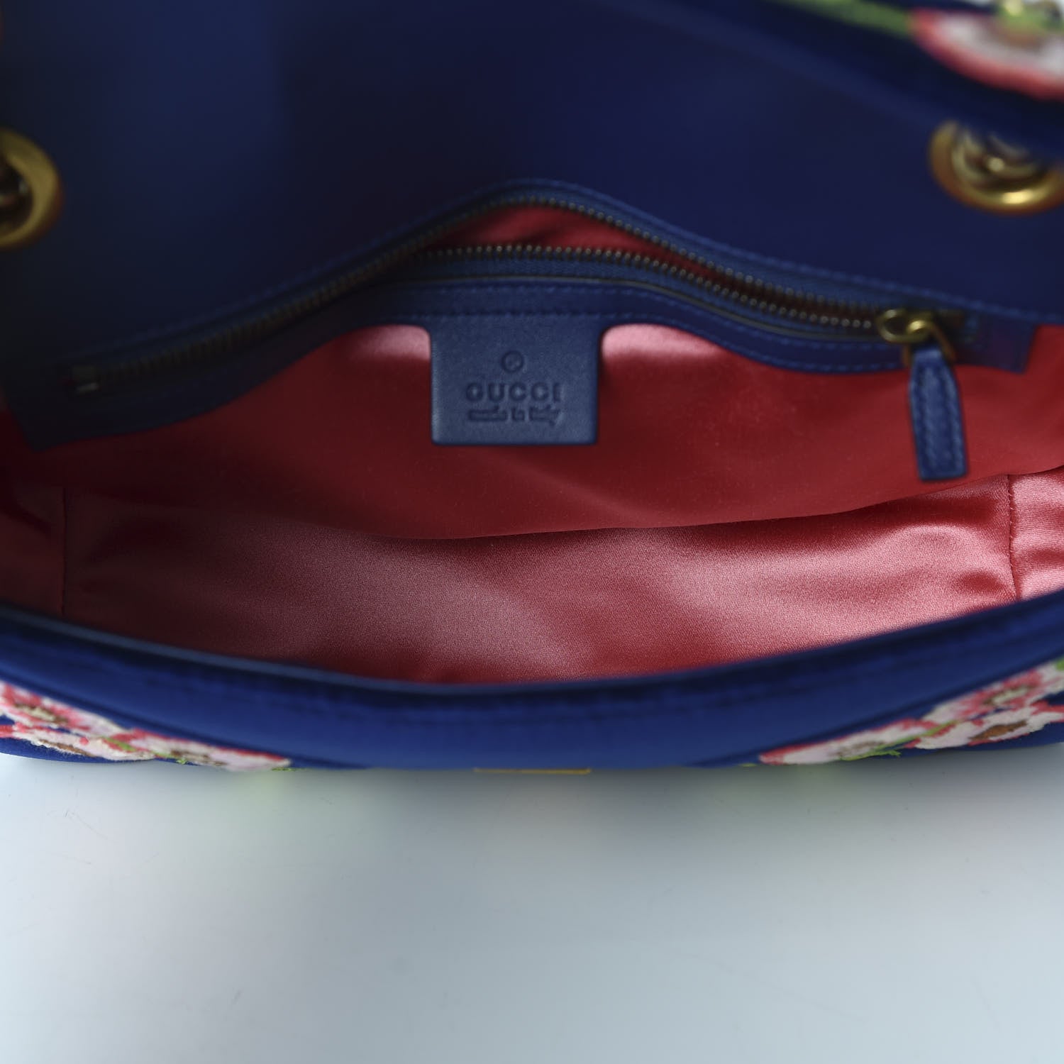 Gucci Velvet Matelasse Deer Embroidered Small GG Marmont Shoulder Bag Cobalt 5 of 10