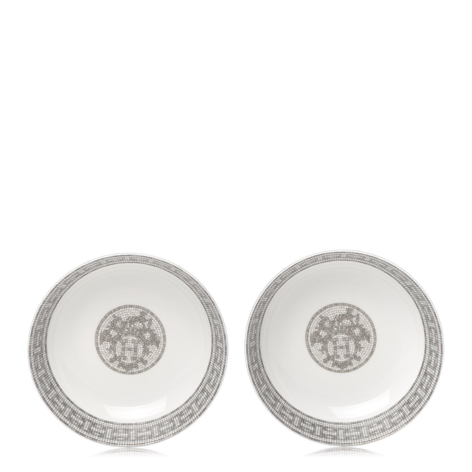 Hermes Porcelain Mosaique Au 24 Platine Cereal Bowl Set of 2 1 of 6