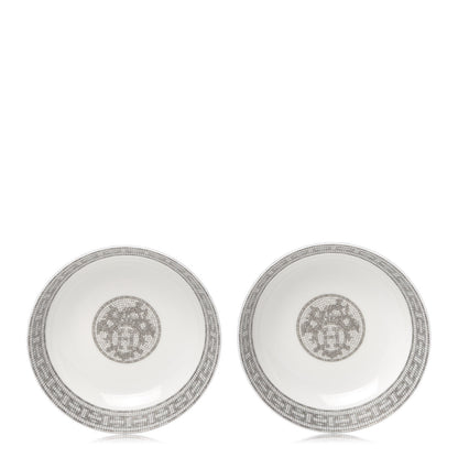 Hermes Porcelain Mosaique Au 24 Platine Cereal Bowl Set of 2 1 of 6