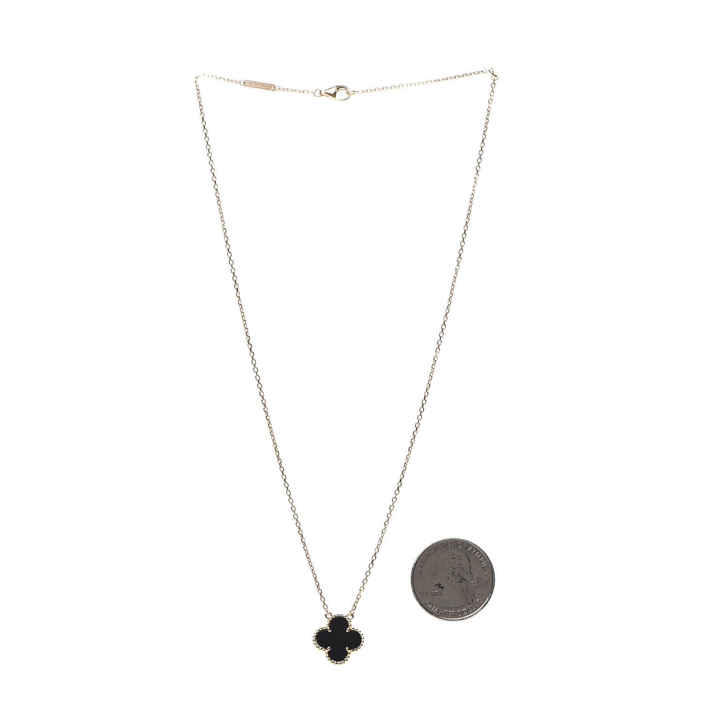 18K Yellow Gold Black Onyx Vintage Alhambra Pendant Necklace