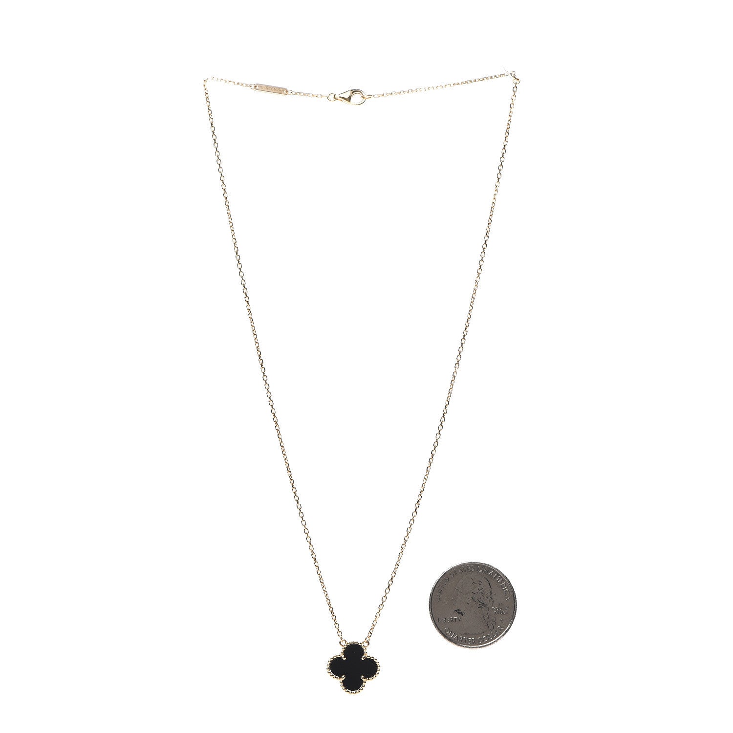 Van Cleef & Arpels 18K Yellow Gold Black Onyx Vintage Alhambra Pendant Necklace 3 of 5