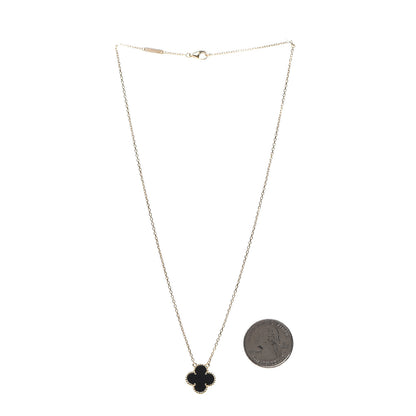 Van Cleef & Arpels 18K Yellow Gold Black Onyx Vintage Alhambra Pendant Necklace 3 of 5