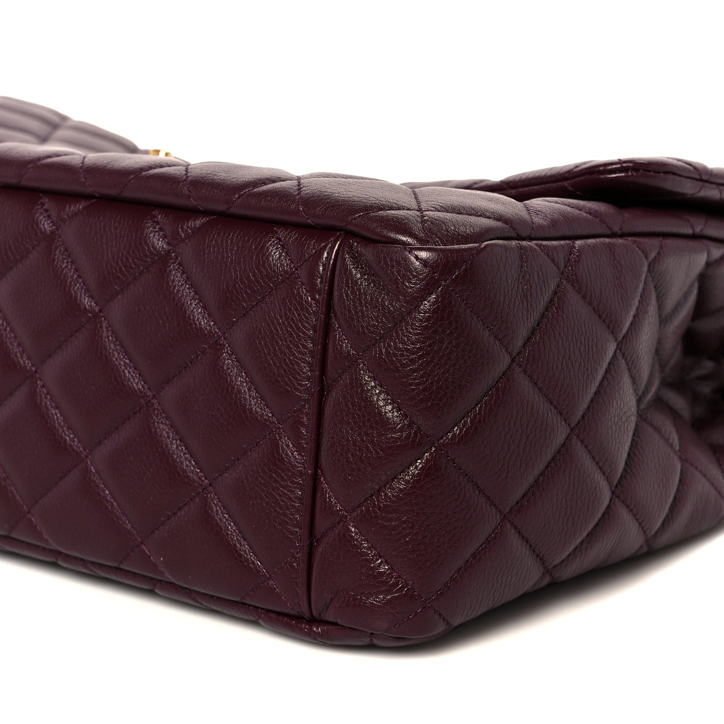 Grained Calfskin Quilted XXL Travel Flap Bag Burgundy