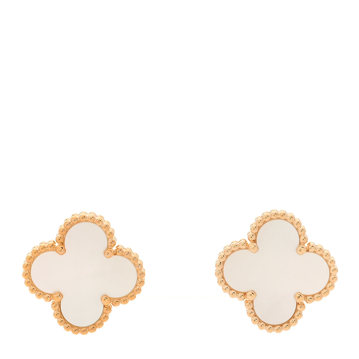 Van Cleef & Arpels 18K Yellow Gold Mother of Pearl Vintage Alhambra Earrings 1 of 6