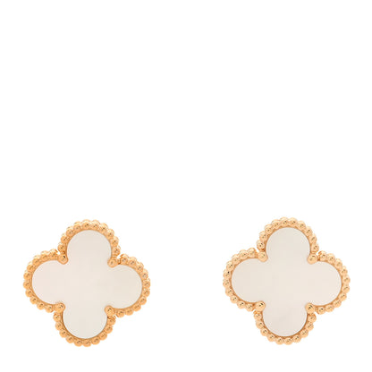 Van Cleef & Arpels 18K Yellow Gold Mother of Pearl Vintage Alhambra Earrings 1 of 6