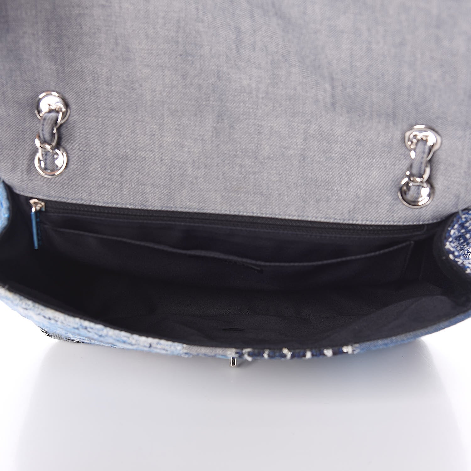 Chanel Denim Tweed Patchwork Jumbo Single Flap Blue 5 of 10