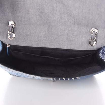Chanel Denim Tweed Patchwork Jumbo Single Flap Blue 5 of 10