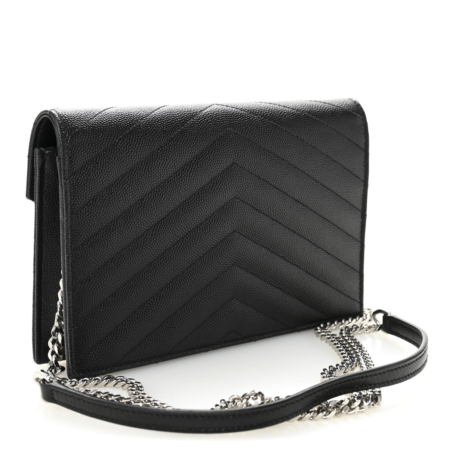 Saint Laurent Grain De Poudre Matelasse Chevron Monogram Envelope Chain Wallet Black 3 of 10