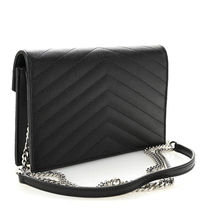 Saint Laurent Grain De Poudre Matelasse Chevron Monogram Envelope Chain Wallet Black 3 of 10