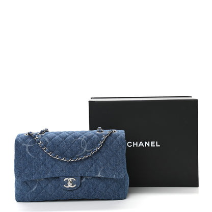 Chanel Denim Quilted CC Print Jumbo Single Flap Blue 11 of 11