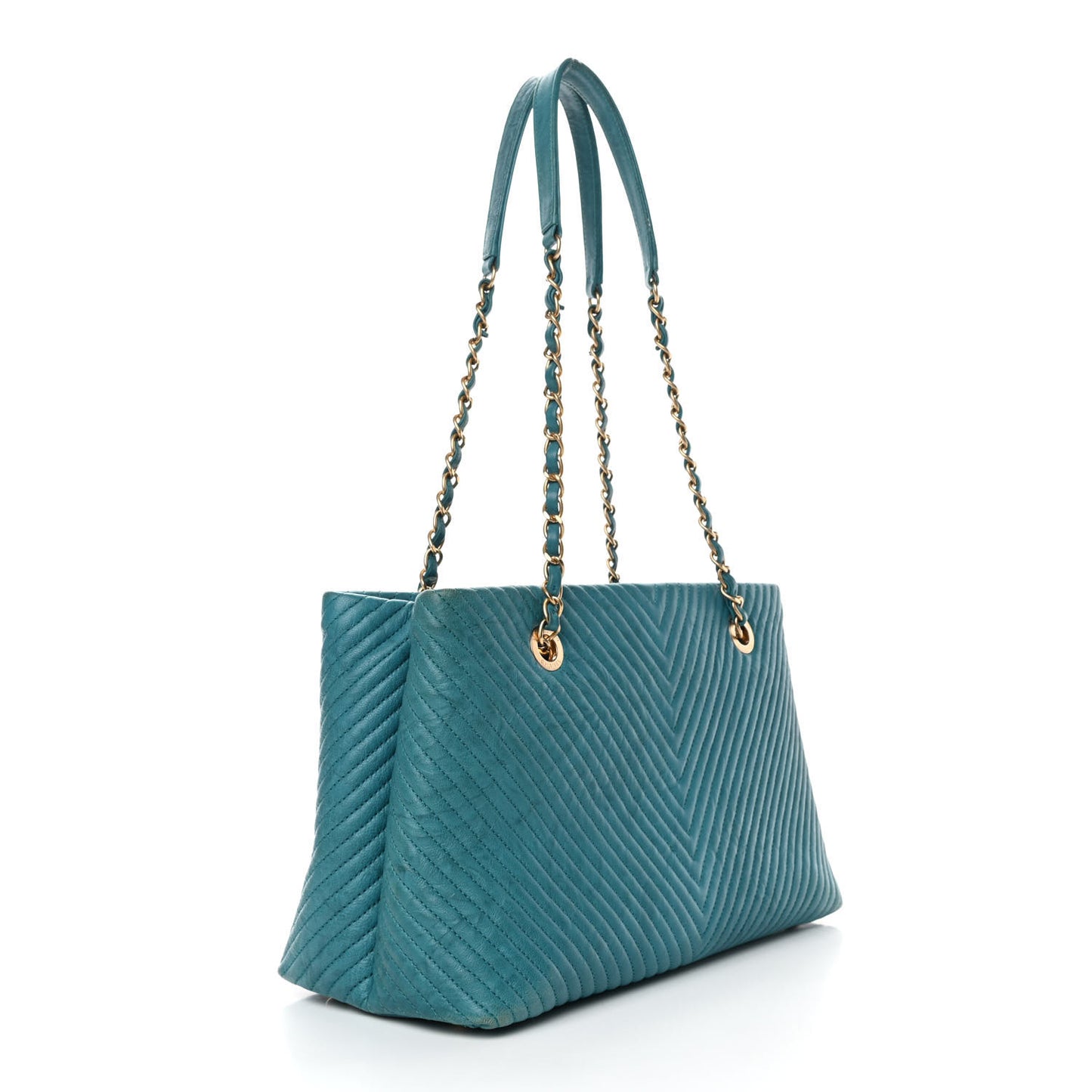 Wrinkled Lambskin Chevron Quilted Surpique Tote Green