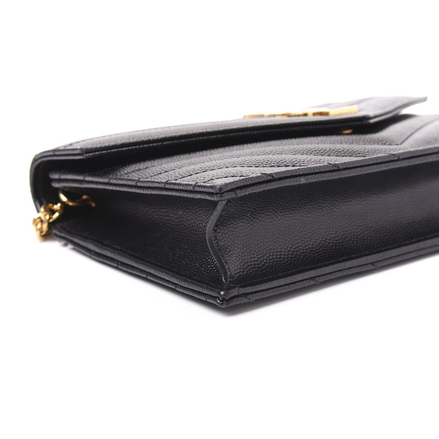 Saint Laurent Grain De Poudre Matelasse Chevron Monogram Envelope Chain Wallet Black 5 of 8