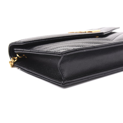 Saint Laurent Grain De Poudre Matelasse Chevron Monogram Envelope Chain Wallet Black 5 of 8