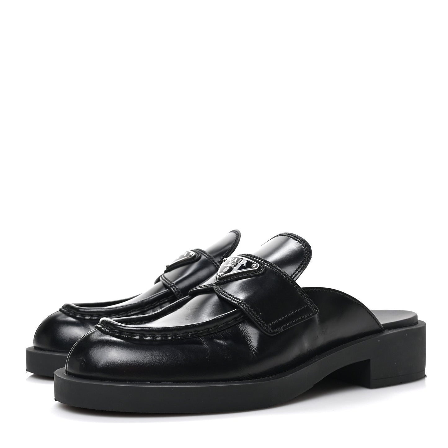 Spazzolato Metal Triangle Logo 40mm Loafer Mules 36.5 Black