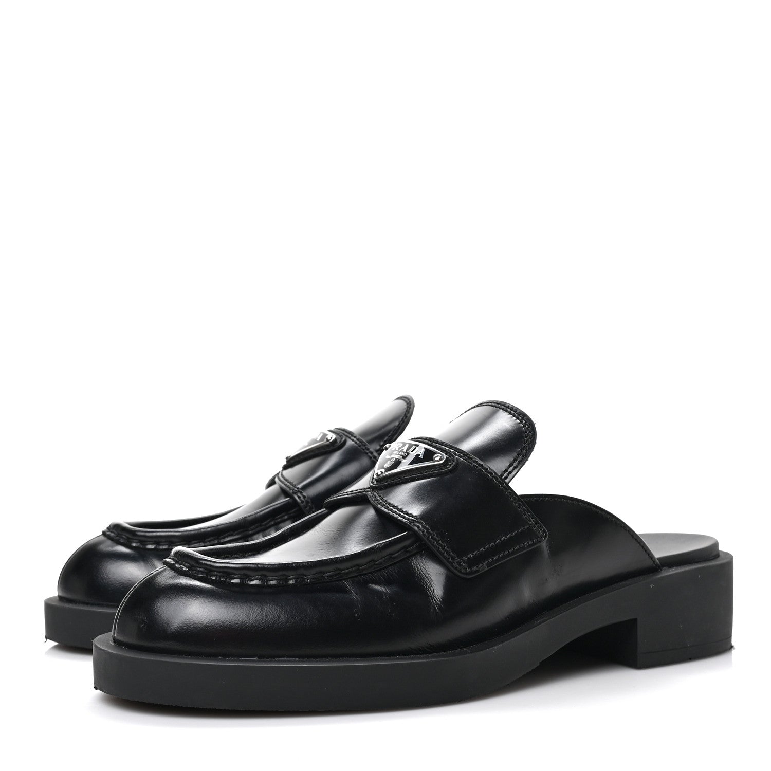 Prada Spazzolato Metal Triangle Logo 40mm Loafer Mules 36.5 Black 3 of 8
