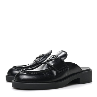 Prada Spazzolato Metal Triangle Logo 40mm Loafer Mules 36.5 Black 3 of 8