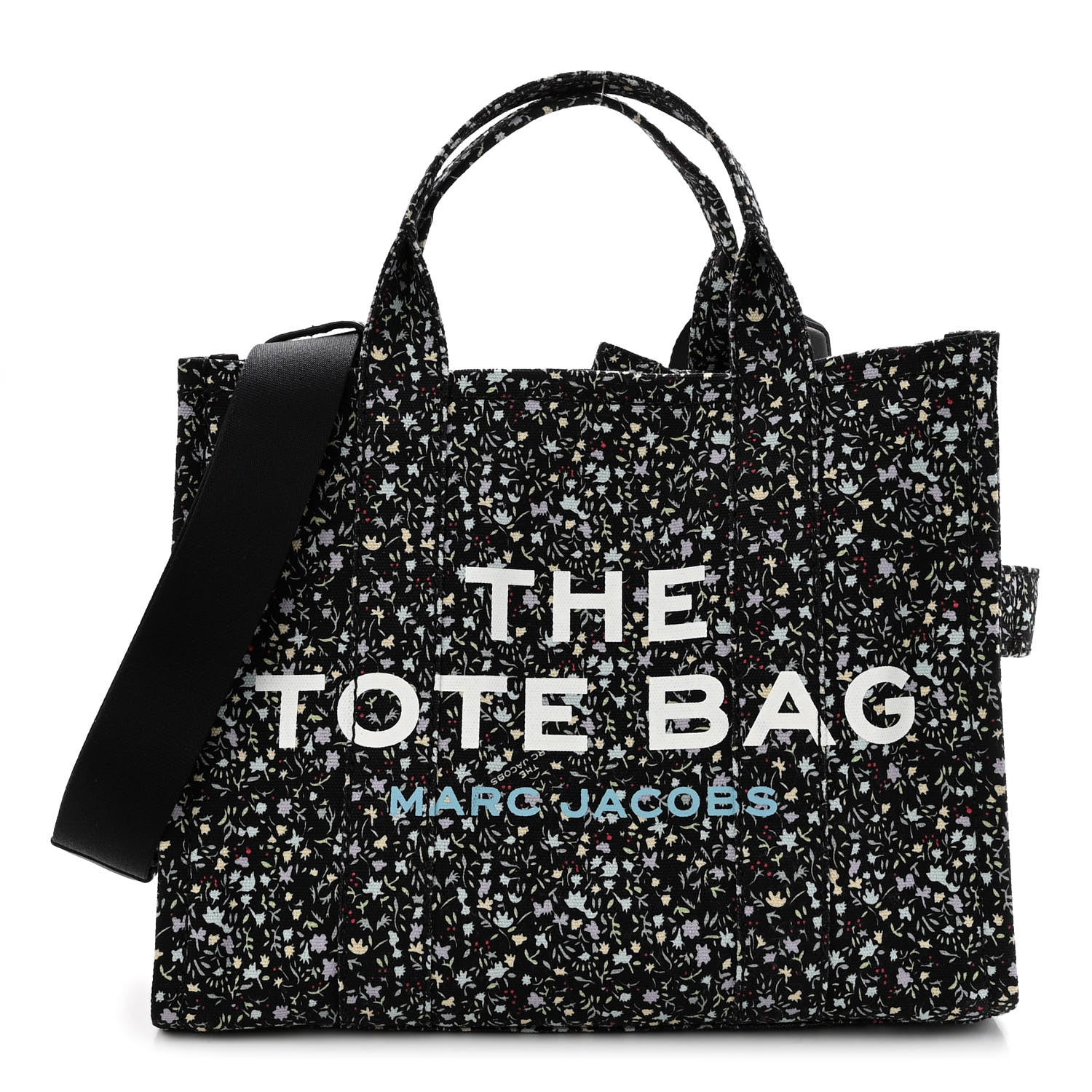 Marc Jacobs Cotton Canvas Floral Print Medium The Traveler Tote Bag Black 1 of 9