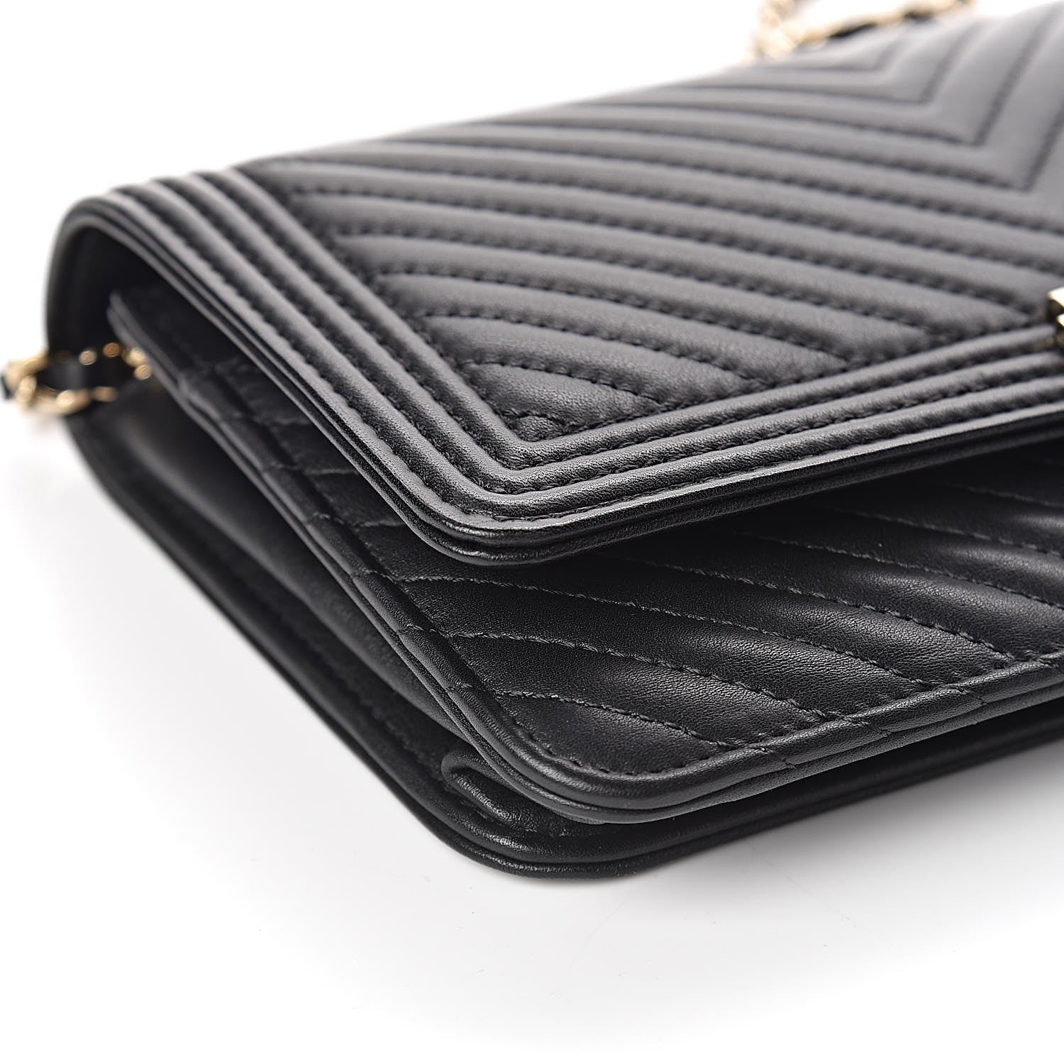 Chanel Calfskin Chevron Boy Wallet On Chain WOC Black 10 of 13