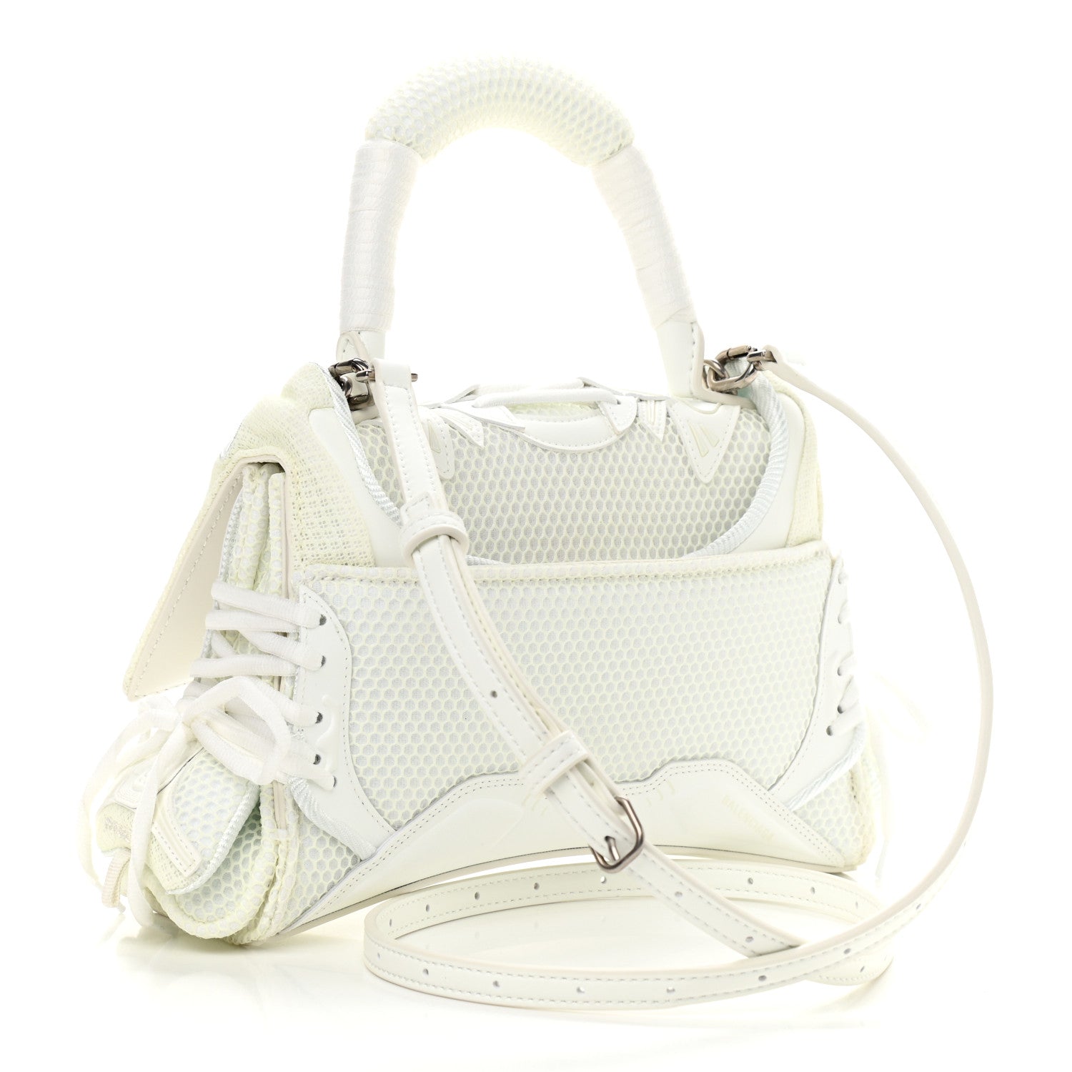 Balenciaga Faux Calfskin Fabric Glow In The Dark Small Sneakerhead Top Handle Bag White 3 of 9