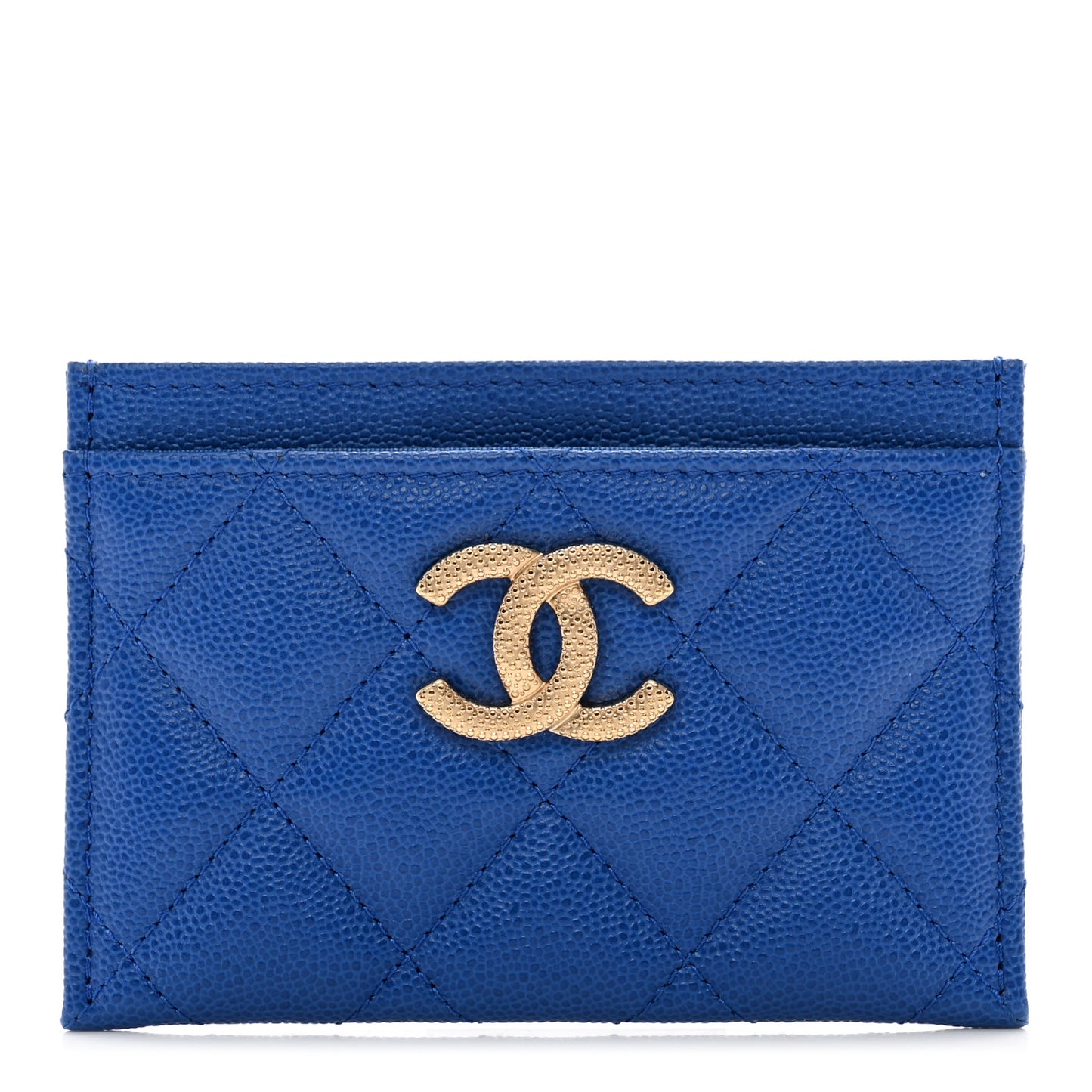 Caviar Quilted Studded CC Card Holder Blue