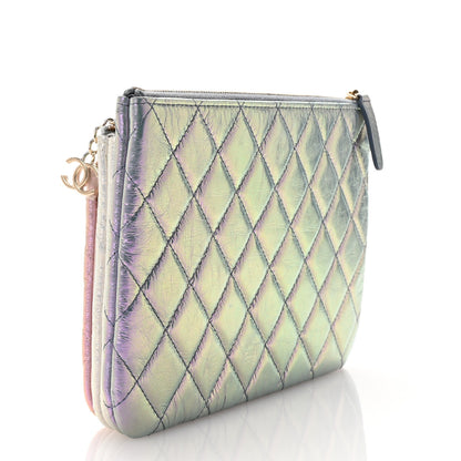 Chanel Iridescent Crumpled Calfskin Trio Cosmetic Case Blue Pink Ivory 3 of 11