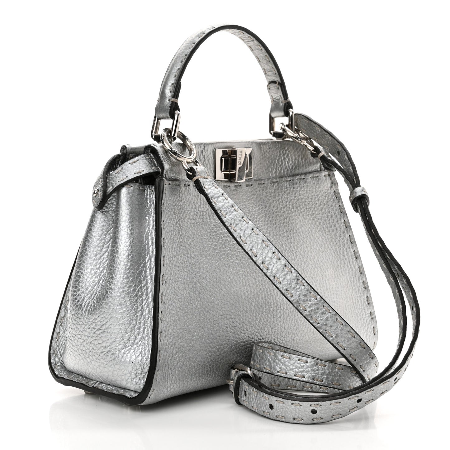 Cuoio Romano Lux Selleria Mini Peekaboo Iconic Satchel Argento