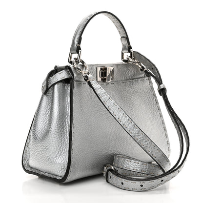 Fendi Cuoio Romano Lux Selleria Mini Peekaboo Iconic Satchel Argento 3 of 9
