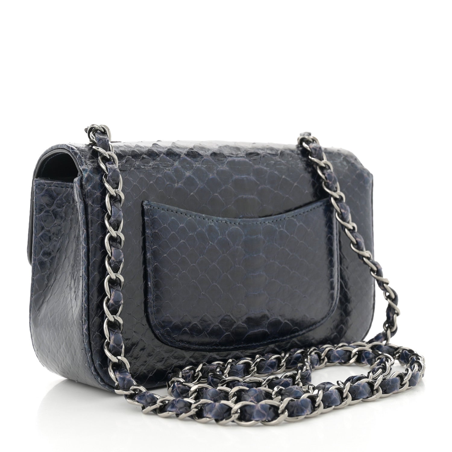 Chanel Snakeskin Mini Rectangular Flap Navy Blue 3 of 12