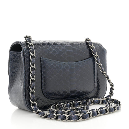 Chanel Snakeskin Mini Rectangular Flap Navy Blue 3 of 12