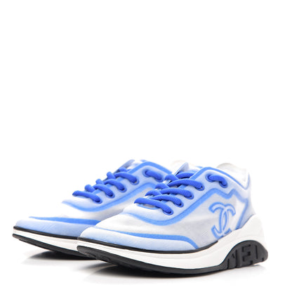 Chanel Calfskin Mesh Lycra Womens Logo Sneakers 36 White Blue 3 of 8