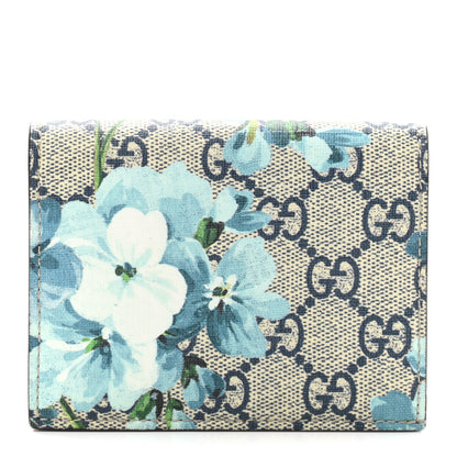 Gucci GG Supreme Monogram Blooms Card Case Beige Blue Navy Hibiscus Red 1 of 8