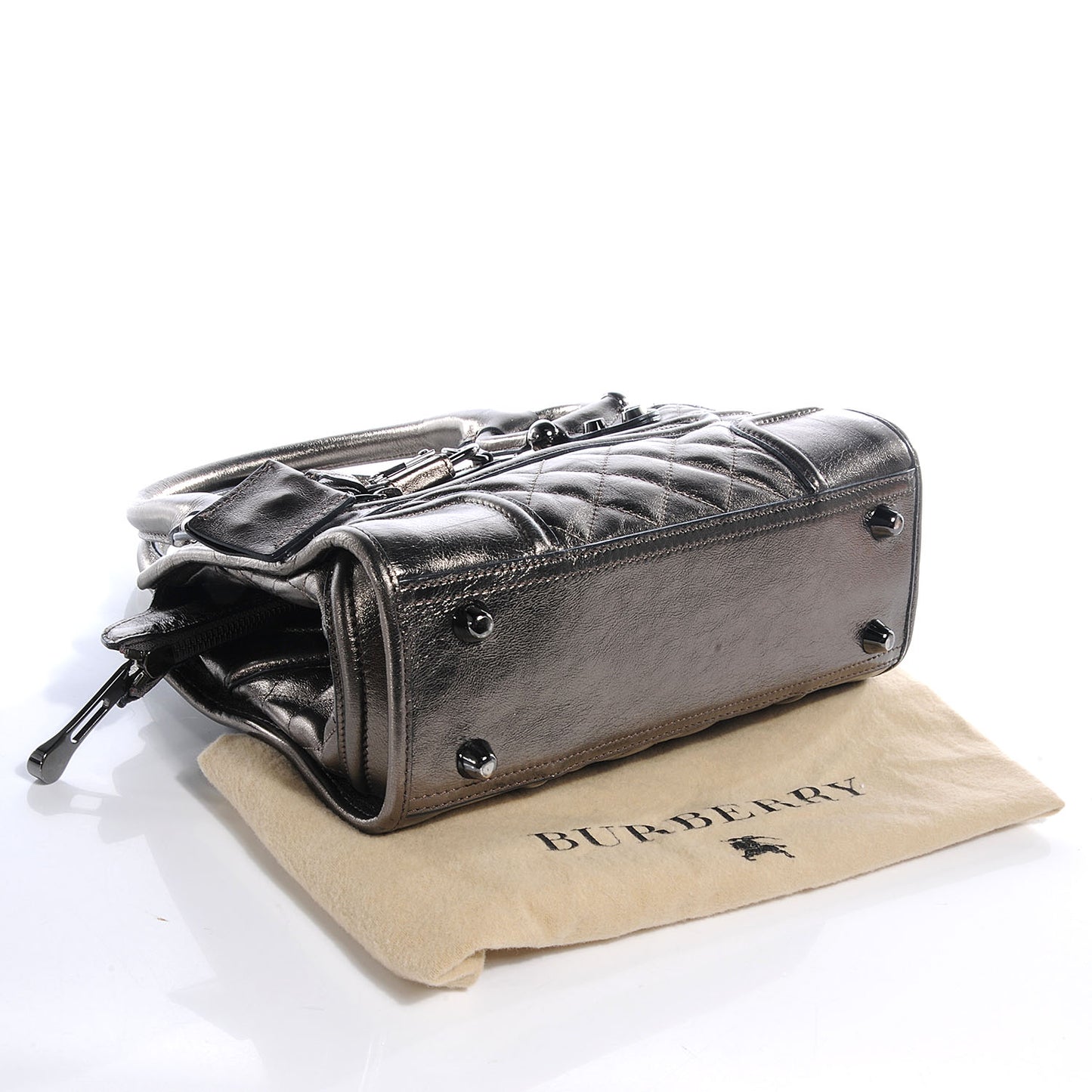 Metallic Calfskin Quilted Mini Manor Bag Pewter