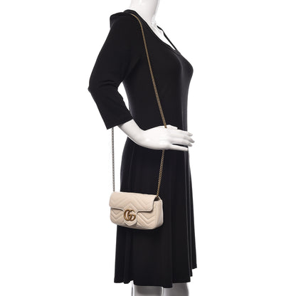 Gucci Calfskin Matelasse Super Mini GG Marmont Shoulder Bag White 2 of 11
