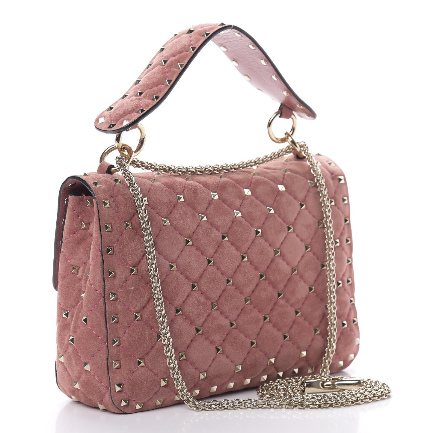 Suede Medium Rockstud Spike Shoulder Bag Antico Rosa