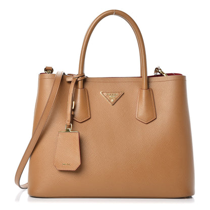 Prada Saffiano Cuir Medium Double Bag Caramel 1 of 13