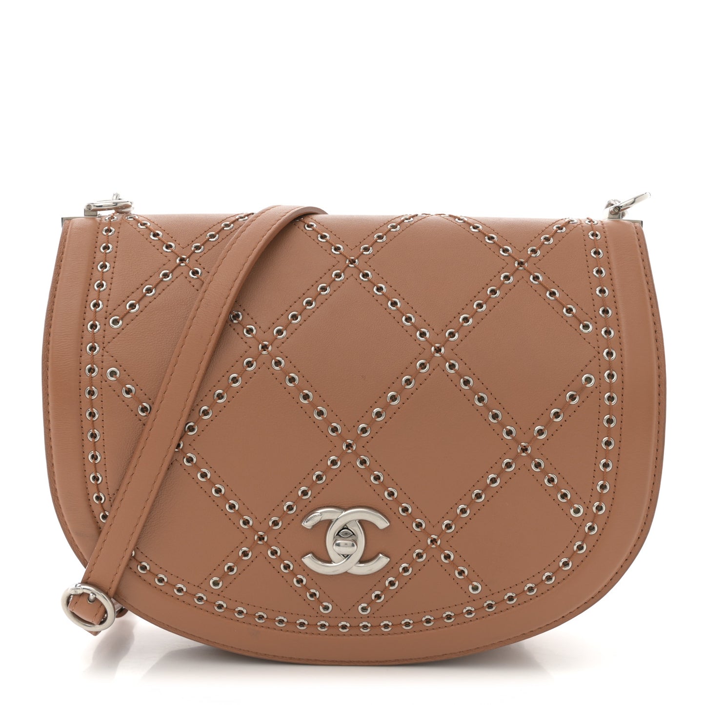 Calfskin Coco Eyelets Small Flap Bag Camel