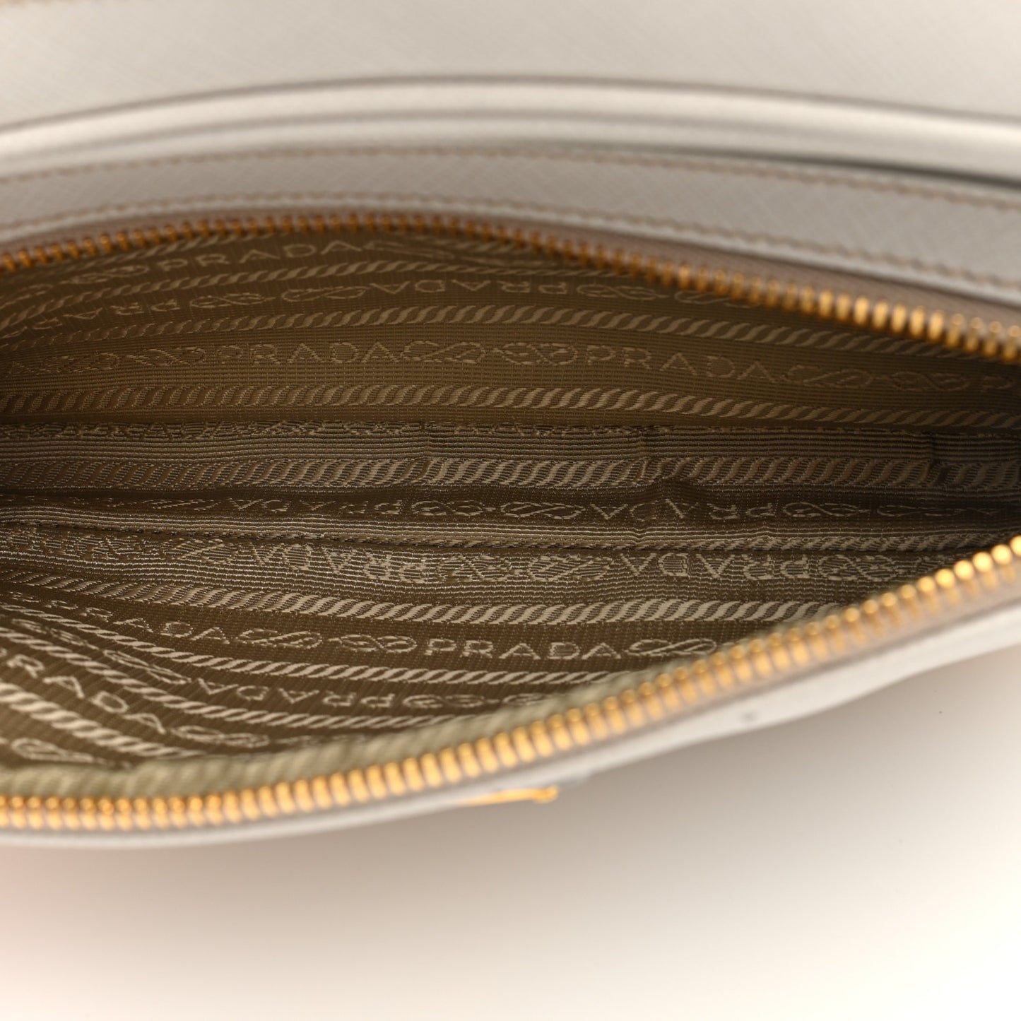 Saffiano Lux Double Zip Crossbody Bag Talco