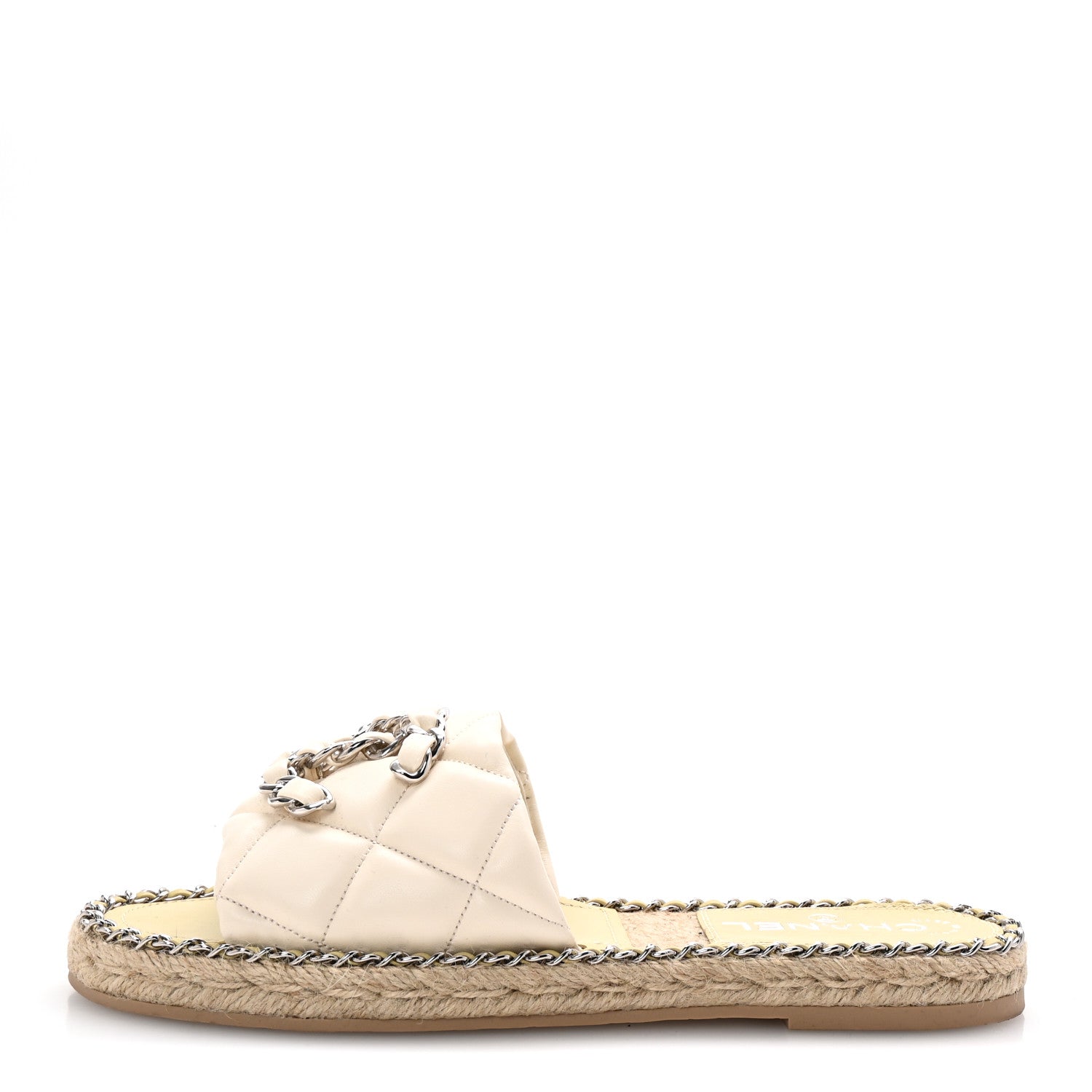 Chanel Lambskin Quilted CC Chain Espadrille Mules 37 White 1 of 10