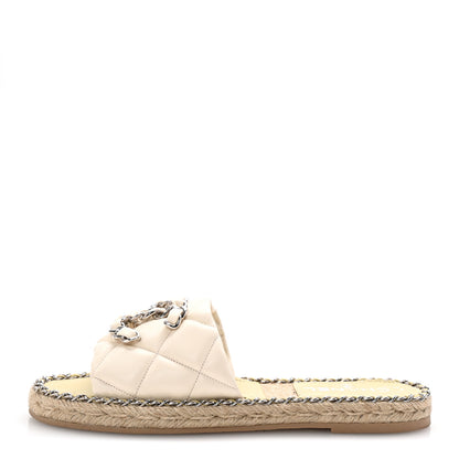 Chanel Lambskin Quilted CC Chain Espadrille Mules 37 White 1 of 10