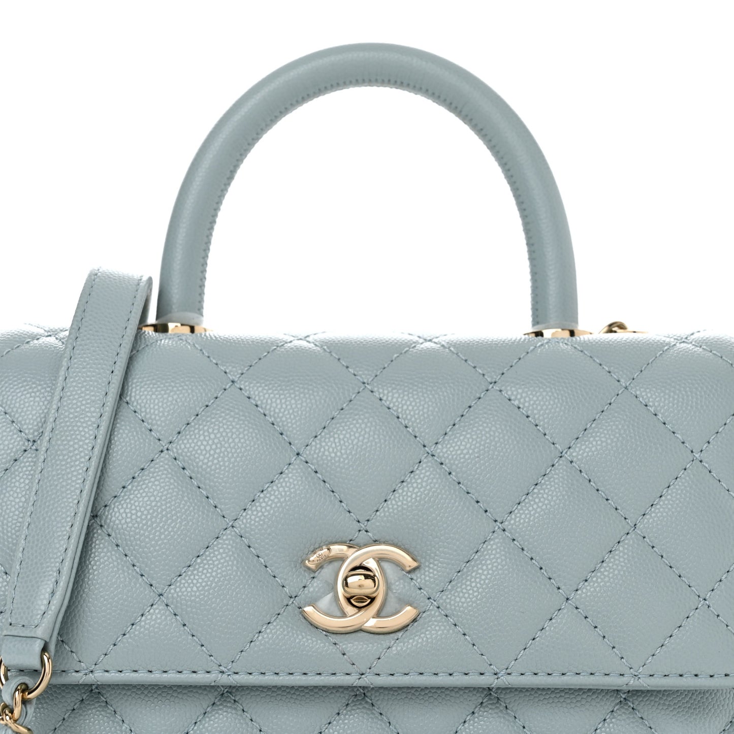 Caviar Quilted Mini Coco Handle Flap Light Blue
