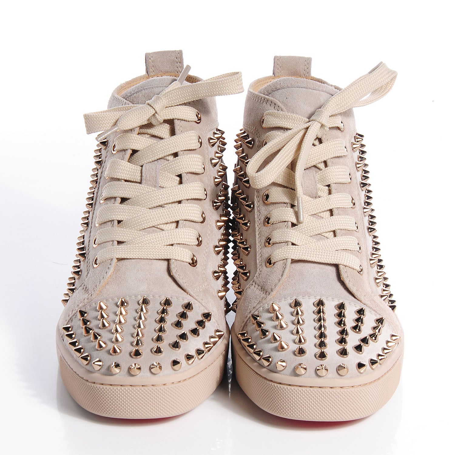 Christian Louboutin Suede Studded Louis Womens High Top Sneakers 40.5 Beige 2 of 8