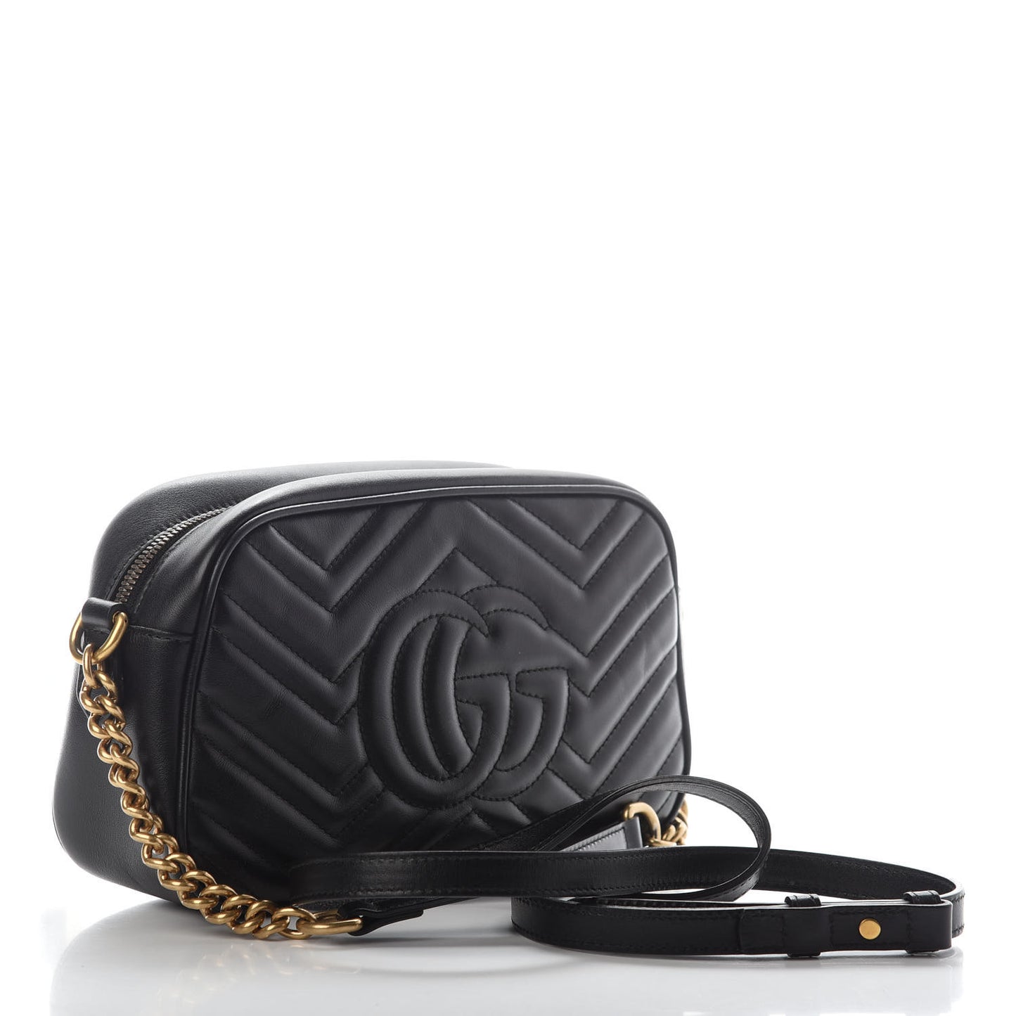 Calfskin Matelasse Small GG Marmont Chain Shoulder Bag Black