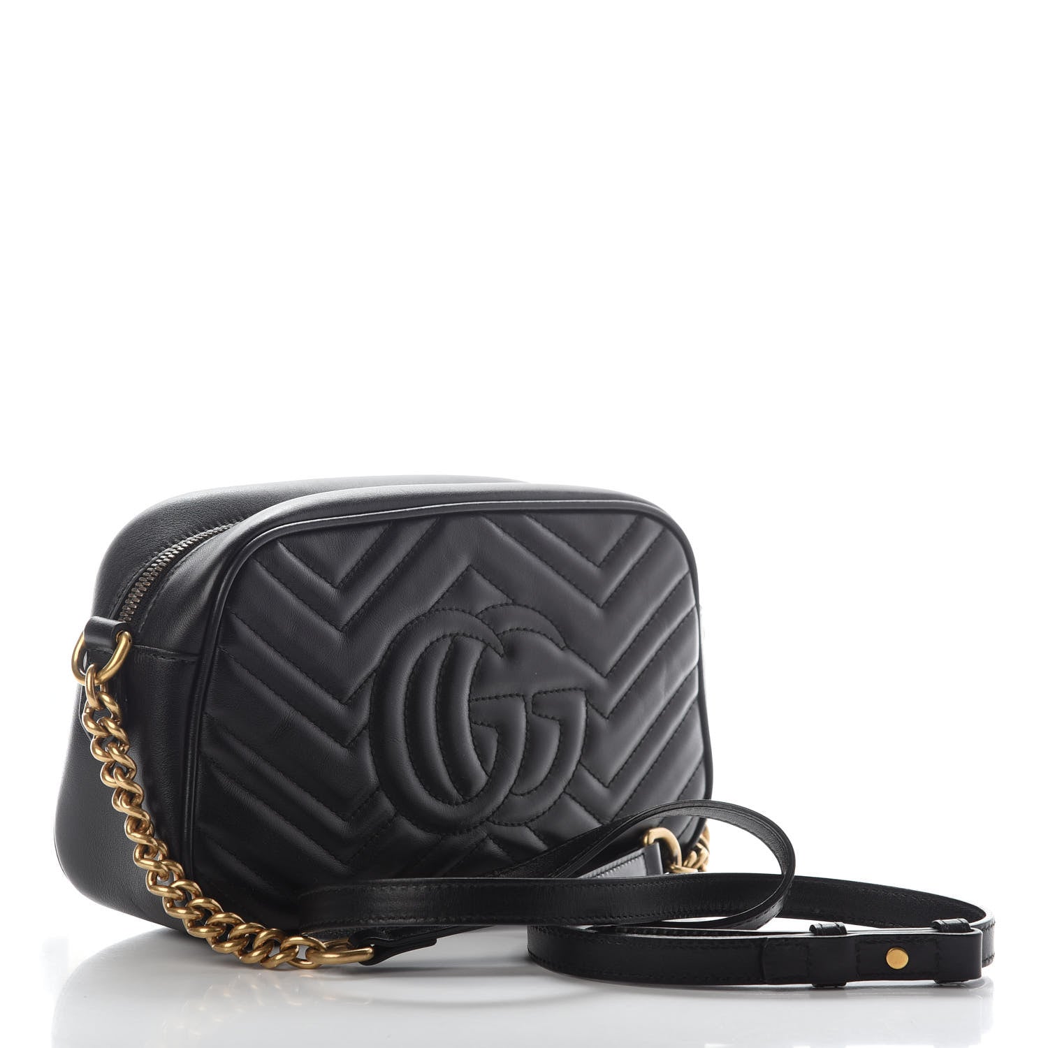 Gucci Calfskin Matelasse Small GG Marmont Chain Shoulder Bag Black 3 of 9