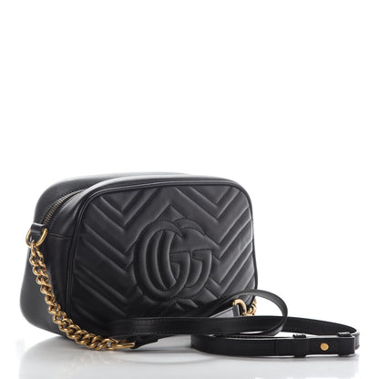 Gucci Calfskin Matelasse Small GG Marmont Chain Shoulder Bag Black 3 of 9