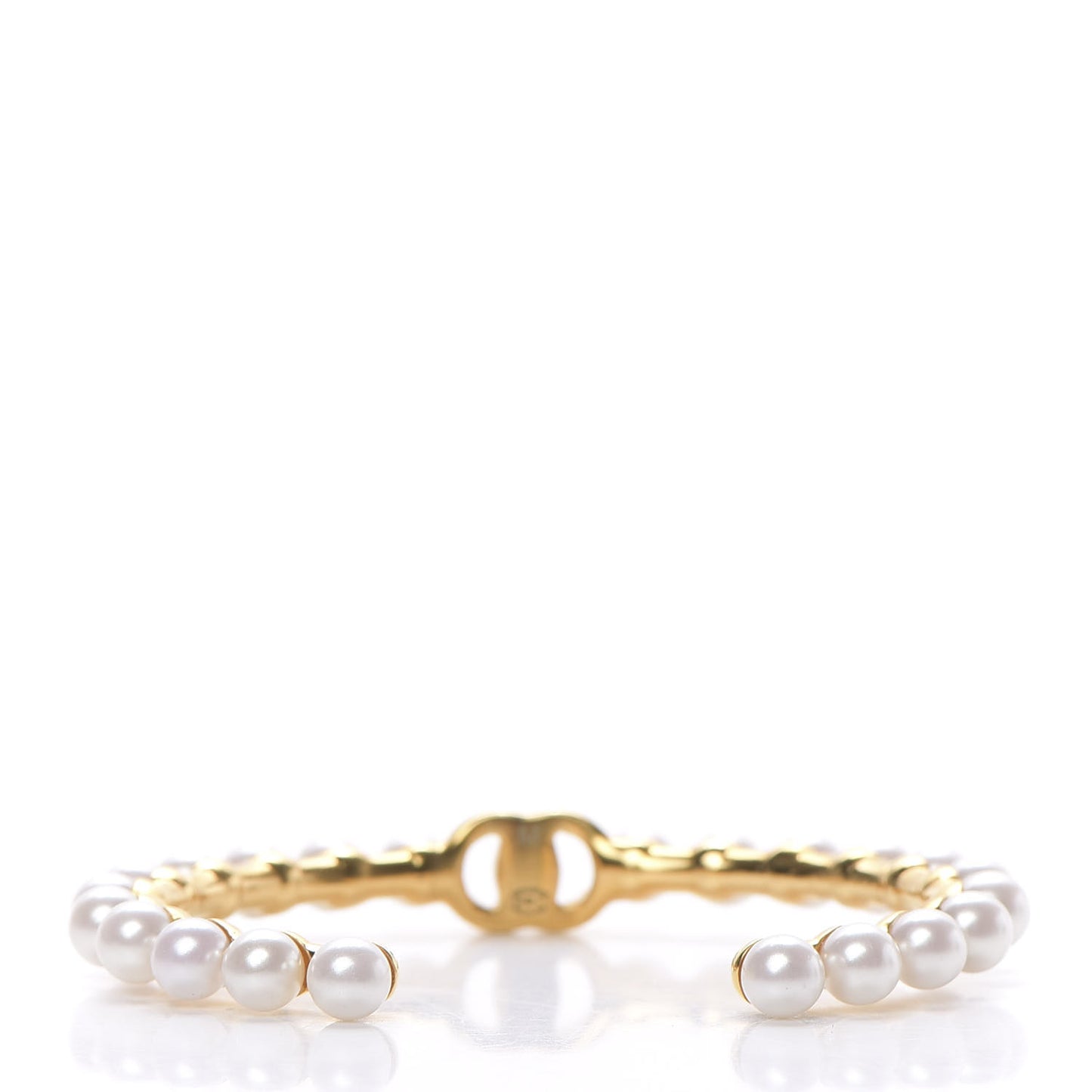 Pearl CC Cuff Bracelet M Gold Pearly White