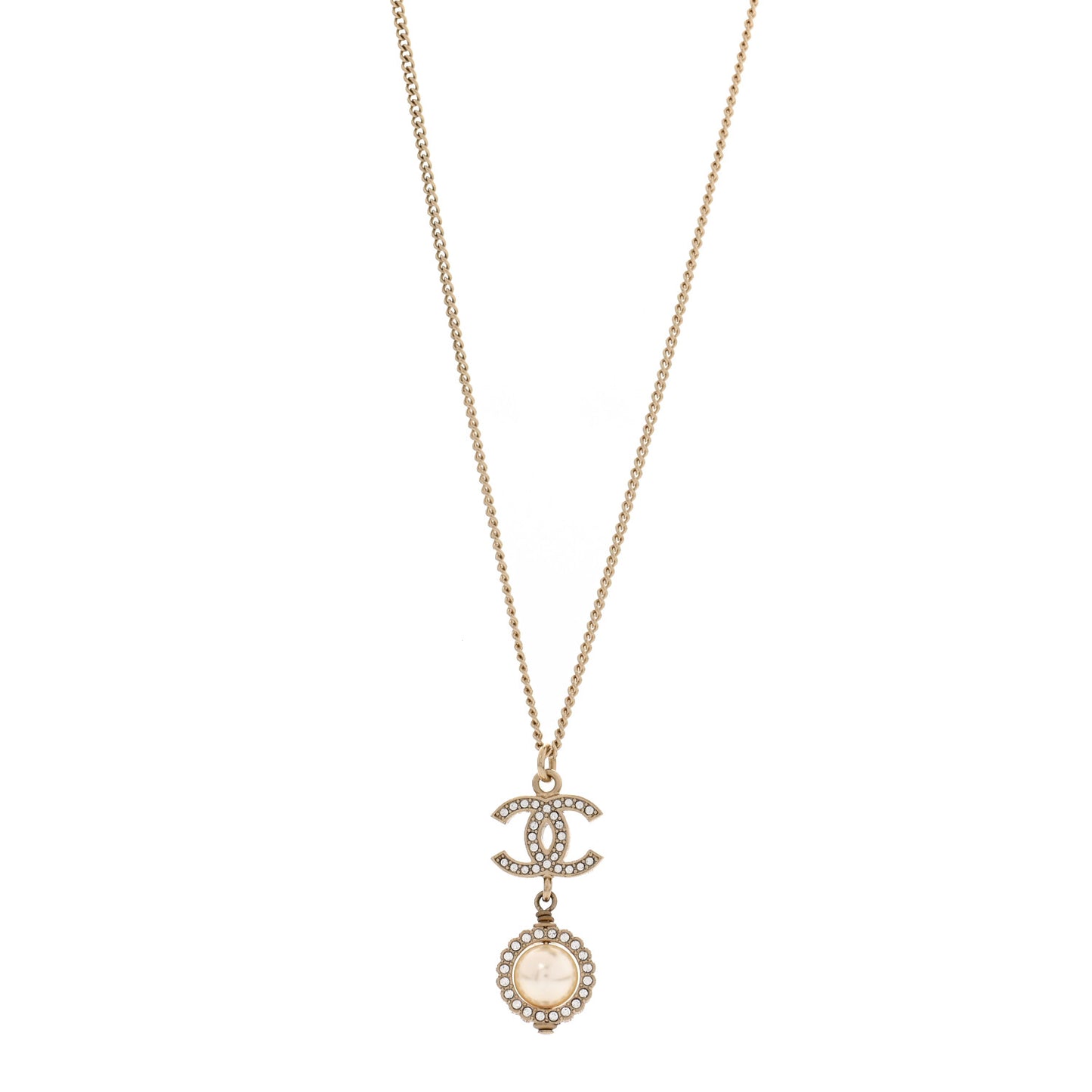 Crystal Pearl CC Lace Camellia Necklace Gold