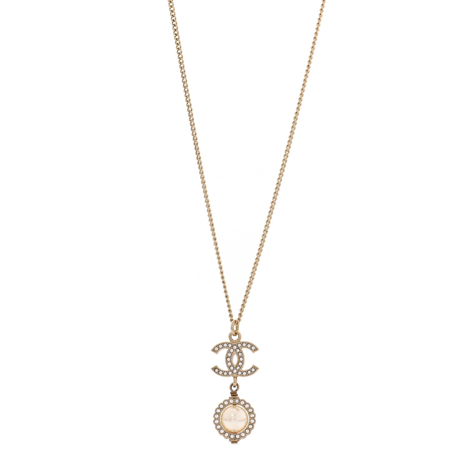 Chanel Crystal Pearl CC Lace Camellia Necklace Gold 1 of 6